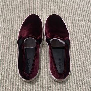 Vince oxblood Velvet slip on shoes